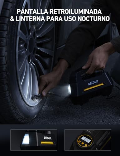 AstroAI Inflador Ruedas Coche 12V Inflado Rápido, Compresor Aire Portátil, Compresor Aire Coche, Hinchador Ruedas Coche con Pantalla LCD, Luz LED, 3 Metros Cable para Coche, Bicicleta, Moto y Etc. - imagen 5