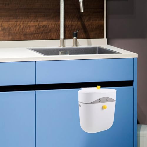 Caneca de basura plástica para cocina con tapa para colgar blanca miniatura 5