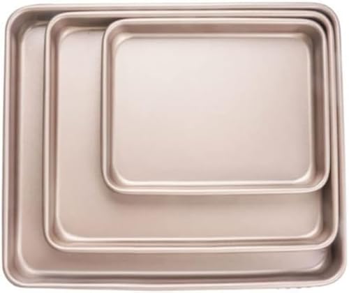 天板 ベーキングトレイセットノンスティッククッキーパンセット プロの天板 バット 耐熱皿長方形ケーキパン オーブン用 高温耐性 耐低温性 DIY ベーキング 掃除が簡単 (浅い-3点セット)