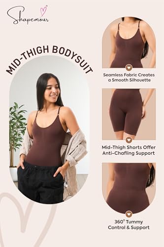 Image of SHAPEMOUR Mid Thigh Bodysuit Bodyshaper, Sculpting Design Shapewear for Women, Body Shaper with Silicone Grip, No Steel Bones for All Day Comfort, Smooth and Seamless Fit