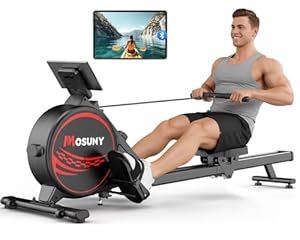 MOSUNY Rudergerät für Zuhause, Magnetisches Rudergerät mit 16 Widerstandsstufen, Upgrade Doppel-Slide-Rails Ultraleise, App-Kompatibel LCD-Datenanzeige, Belastbar bis 160kg, Die Wahl für Fitness