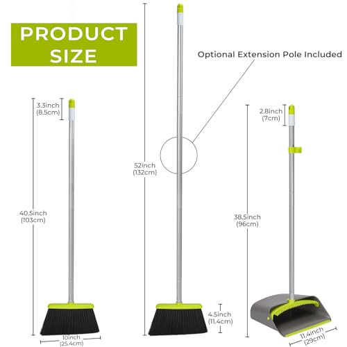 SONCAL Besen und Kehrschaufel-Kamm-Set für Zuhause, 132,1 cm langer Griff, stehende Kehrschaufel für Zuhause, Zimmer, Küche, Büro, Lobby, Outdoor, Boden – Bild 7