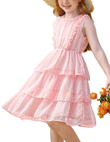 GRACE KARIN Mädchen Sommer Rüschenkleid Ärmellos Rundhals Prinzessin...
