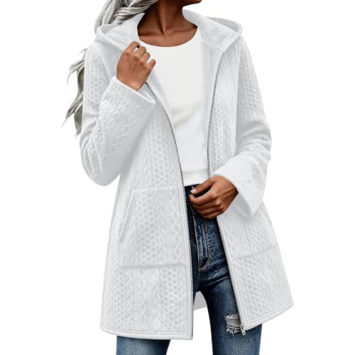 ilzjaua Travel Wear for Women 2026 Airplane Fluffy Hoodie Sherpa Jacket Women Hooded Embossed Fleece Zip Long Coat Pockets Winter Womens Fall Clothes 2026 Chaqueta Mujer Drsl Outfits - image 1
