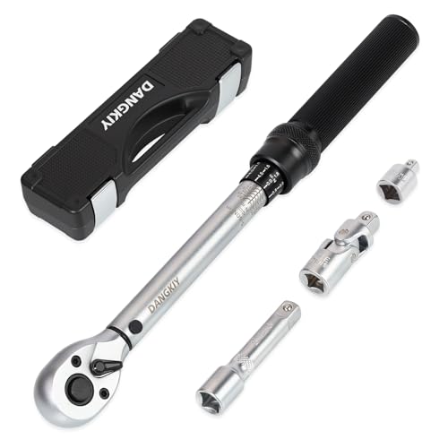 DANGKIY 3/8 Zoll Drehmomentschlüssel 5-60 Nm, 72 Zähne Ratschenkopf, 3-teiliges Set mit 125mm Verlängerung, 3/8'-1/4' Adapter für Fahrrad, Motorrad & Auto Zündkerzenwechsel