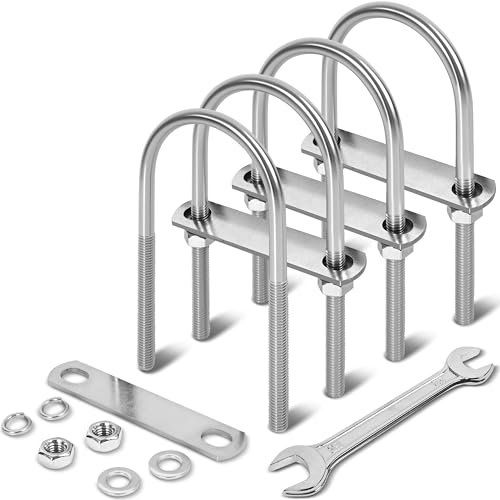 Image of 4 Sets M10 U Bolts 3 Inch Wide, 3 /8 inch x 3 inchW x 6 inch L | 304 Stainless Steel U Bolt Heavy Duty for boat trailer with Nuts, Bolt Plate and Washers,3 /8 u bolt 3 inch,Metric bolts