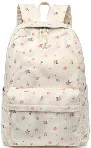 BTOOP Mochila Escolar para Adolescentes e Adultos, Veludo Cotelê, Rosa, 24 Litros, Floral, com Compartimento para Laptop de 15,6 Polegadas