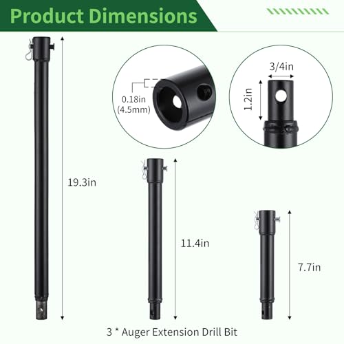Image of 3 Auger Extension Bits 3 /4in Shaft, 7.7 /11.4 /19.3in Bars for Earth Drilling