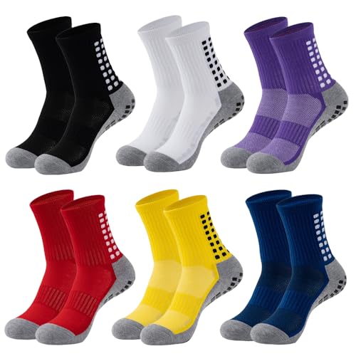 4/6 Pairs Grip Soccer Socks Anti Slip Non Slip Men's Athletic Socks for Football Basketball Sports