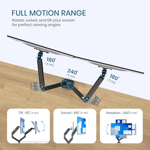 Image of Portronics Aerolift Duo Gas Spring Dual Monitor Arms, Desk Mount for 13-32 Inch Screens, VESA 75x75 & 100x100 mm, Full Motion Tilt /Swivel /Rotation, C-Clamp & Grommet Installation, Aluminium Build