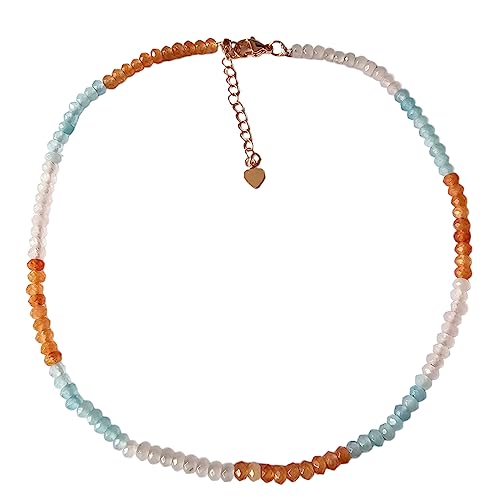 Collana girocollo con perline fatta a mano per donne e ragazze | Collana girocollo con pietre preziose curative con pietre preziose naturali | Regalo per ragazze (Ciliegia/blu/quarzo rosa)