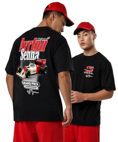 Image of Khakey Men's F1 Racing Graphic Printed Black T-Shirt | Formula 1 Back Print Drop Shoulder Tee | Motorsports Car Print Tshirt for Men & Women | Cotton Streetwear Tee's | Unisex Fit