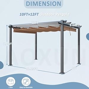 Aoxun 10'x12' Outdoor Retractable Pergola, Heavy-Duty Aluminum Pergola Patio, Modern Pergola with Retractable Sun Shade Canopy for Decks, Gardens and Backyards Aoxun 10×12 Outdoor Retractable Pergola Heavy Duty Aluminum Pergola Patio Modern Pergola with Retractable Sun Shade Canopy for Decks Gardens and Backyards