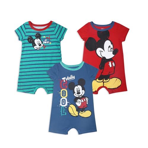 Image of Disney Baby Boys' Mickey 3 Pack Rompers