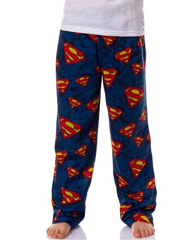 DC Comics Boys' Superman Red and Yellow Emblem Logo All Over Tossed Print PJ Pajama Pants Loungewear Sleepwear (8)