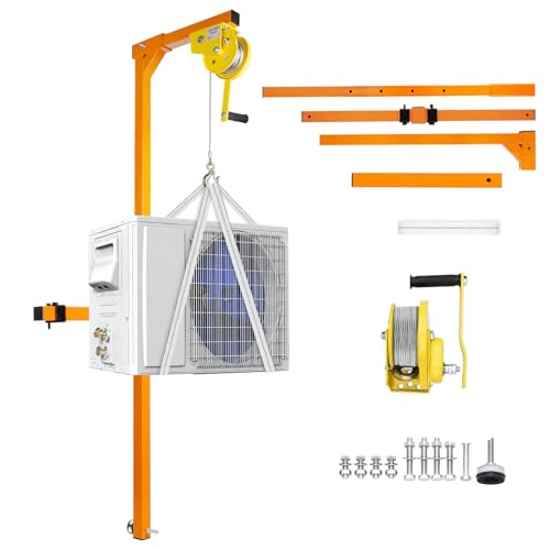 50Ft Air Conditioner Lifting Device, 600LBS Capacity Conditioner Lifting Tool Manual Winch, Powder-Coated Crane Bracket Orange Frame for High-Rise Apartment, Commercial Building