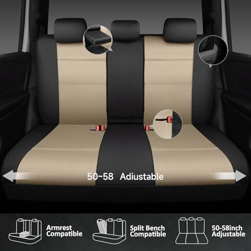 Image of CAR PASS Leather Seat Covers Breathable Air Mesh Car Seat Cover Full Set Super 5mm Sponge Inside, Airbag Compatible, Universal Automotive Interior Cover Fit for Car SUV Truck Van Black Beige