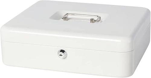 Miniatura 13 de Jssmst Caja de Efectivo Grande con Cerradura de Llave - Caja de Efectivo de Metal Duradera con Bandeja para Dinero, 11.81 x 9.84 x 3.46 pulgadas