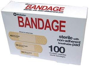 BioSwiss Novelty Bandages Self-Adhesive Funny First Aid, Novelty Gag Gift 100pcs (3 Sizes Skin Tone 100 Pack)