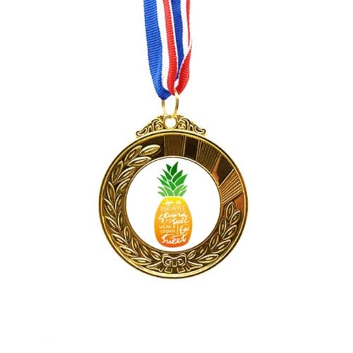Medalla de oro PineFruit Stand Tall Be Sweet con cinta azul para primer lugar de premiación