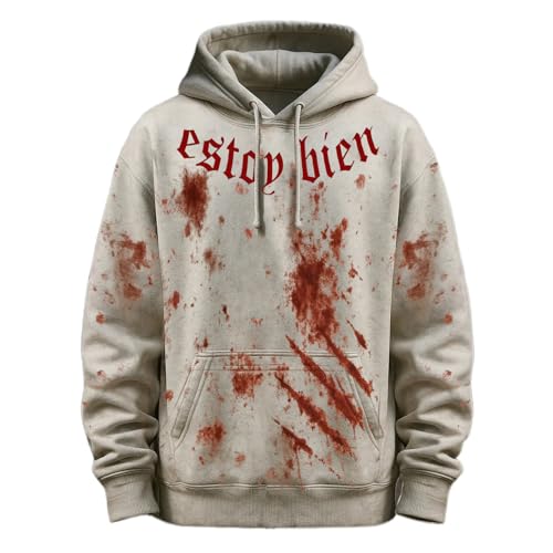 Genérico Sudadera Hombre con Capucha Estampado Sangriento Halloween Holgada Abrigada(D, L)