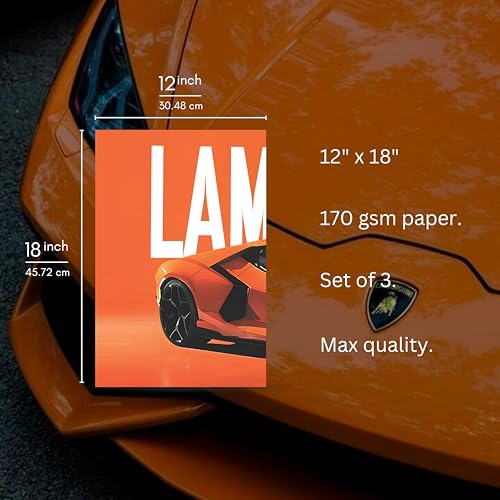 Image of Posternet Super Car Split Poster Set, 12 inch x 18 inch, Split Design Wall Decor Posters For Bedroom, Living Room, Office. (Lamborghini)