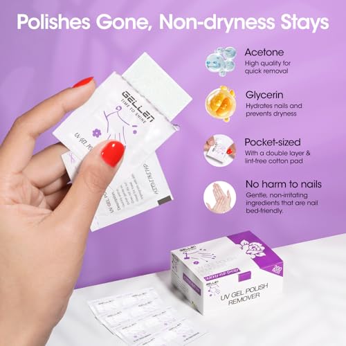 Image of GELLEN Acetone Gel Polish Remover Pads, 400 Pack Individually Wrapped