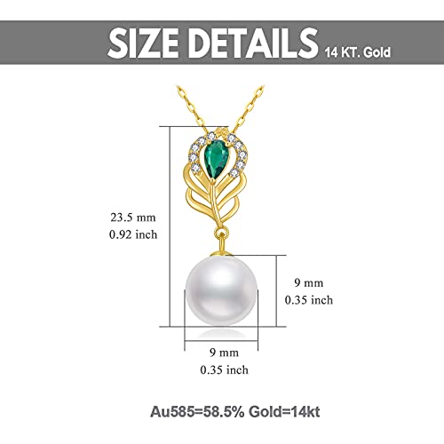 14k Gold Pearl Necklace for Women, Cubic Zirconia Peacock Pendant and Gold Chain Jewelry Gifts for Her, 16-18 Inch4