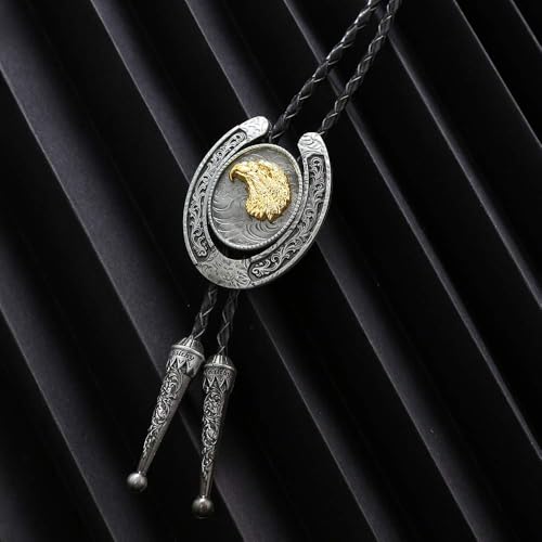 Image of HUABOLA CALYN Bolo Tie for Men- Western Cowboy Native American Golden Horse Bolo Tie