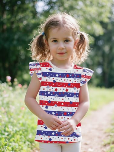Girls American Flag T Shirts Patriotic Ruffle Short Sleeves Shirt USA Print Blouse Tops July 4th Tee 2-7 Years3