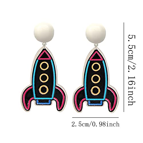 ANXIN Unique Handmade Cartoon Black Embossed Print Rocket Planet Earrings Chic Lightweight Creative Acrylic Drop Dangle Earrings For Women Jewelry Gifts2