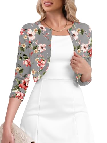 Image of Heymoments Women's 3 /4 Sleeve Casual Shrugs Lightweight Open Front Cropped Cardigan for Dresses