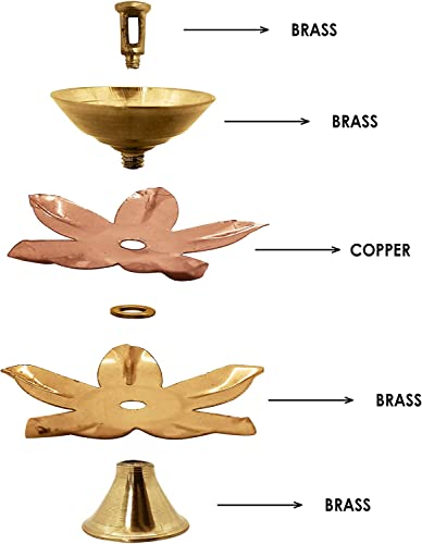 Craftsman 4 Pc Set of Brass Copper Lotus Flower Petals Kamal Shape Metal Akand Diya for Traditional Indian Festive Diwali Deepawali Puja Pooja Dia Home Temple Decoration Oil Lamp Gift Items.