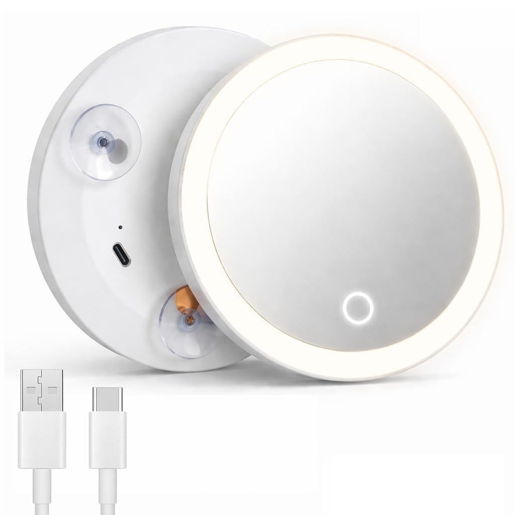 Espejo de Aumento 30X con Luz LED Espejo Aumento Ventosa Recargable USB 3 Colores Regulables Diseño Compacto para Maquillaje y Viaje Blanco, 1 Unidad
