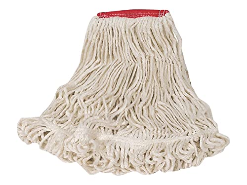 Image of Rubbermaid Commercial Products Super Stitch Blend Mop Head Replacement, 5-inch Headband, Large, White, Heavy Duty Industrial Wet Mop for Floor Cleaning Office /School /Stadium /Lobby /Restaurant