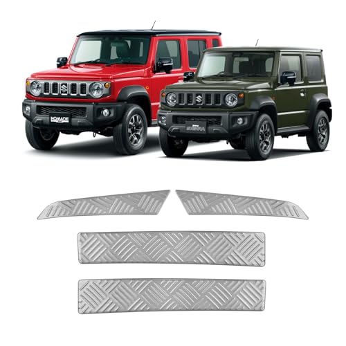 VKINGER ジムニーノマド JC74 ジムニーシエラ JB74 アクセサリー フロントバンパープレート プロテクター 縞鋼板柄 ヘアライン 内装 カスタム パーツ 保護 アクセサリー NOMADE JC74W SIERRA JB74W (シルバーヘアラ