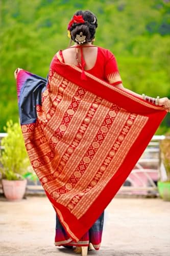 Image of NEW COLLECTION Women's Odisha Handloom Sambalpuri Pata Saree Temple Border Pasapalli Bomkai Buti Boyanika Design Saree Banarasi Soft Papa Silk Simple Ethnic Orissa Sari with Blouse Piece