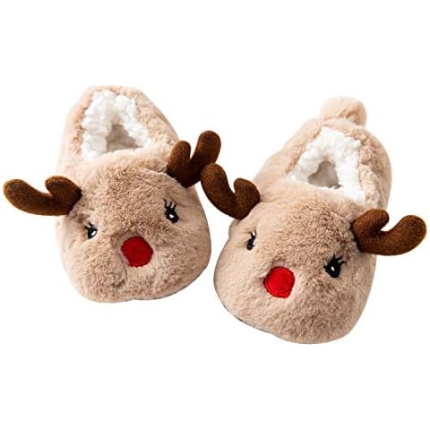 De feuilles Kids Khaki Reindeer Slippers Cover