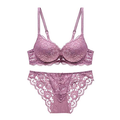 Nieuwe sexy kanten beha set stevige bloem driekwart vrouwen ondergoed (Color : Khaki, Cup Size : 80C) - Afbeelding 7