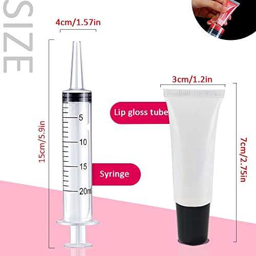 AMORIX 50PCS Lip Gloss Tubes 5ml Black Cap Refillable Cosmetic Syringes + Labels for DIY Lip Gloss Base Glitter