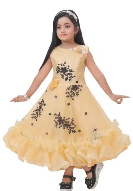 Image of Elegant Petal Flair Embroidered Party Frock for Girls