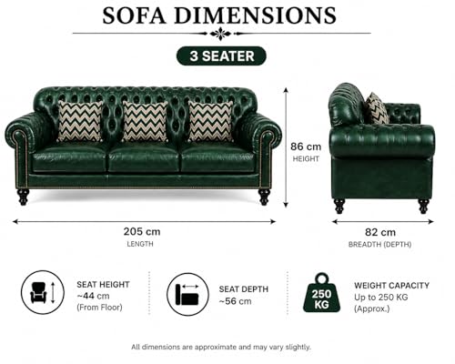 Image of Luxury Sofa Set Luxury Chesterfield Sofa in for Home Living Room & Office (Highback 3 Seater Green)