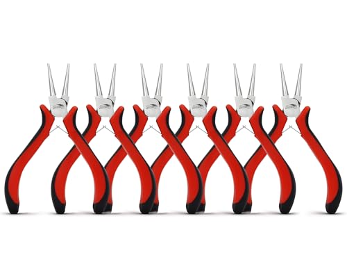 HOUSERAN 5-Piece Round Nose Pliers for Jewelry Making Smooth Jaw Wire Looping Pliers with Spring Mechanism Mini Needle Nose Pliers for Beading Wire Wrapping Jewelry Repair