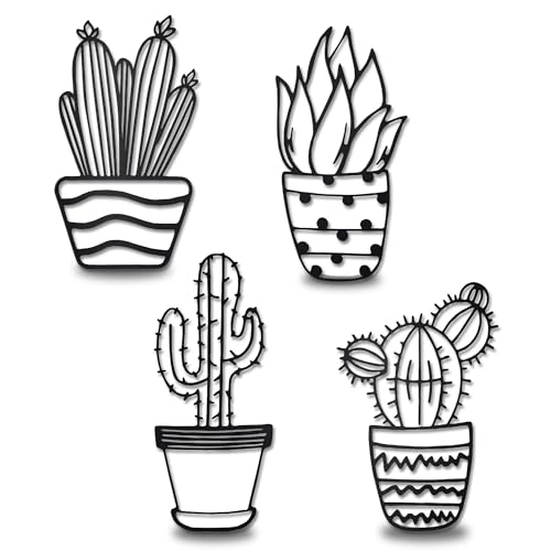 4 Pieces Western Decor Cactus Decor Natural Themed Metal Wall Decors Plant Modern Metal Wall Art for Home Living Room Bathroom Office