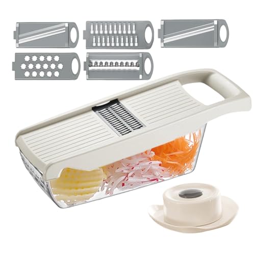 Cortadora de alimentos con soporte de mano, cortadora de patatas mandolina | Rallador de queso con recipiente - Cortadora de tomate ajustable para cocina, trituradora de frutas para patatas, calabacin
