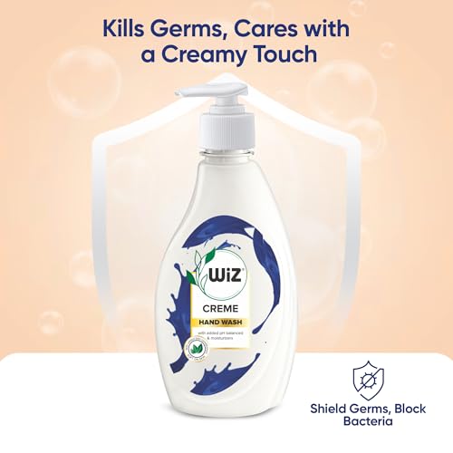 Image of Wiz Creme Handwash Liquid Soap Dispenser Bottle - 450ml (Pack of 4)| Germ Protection | Hand Wash with Added pH-Balanced & Moisturizers for Soft & Gentle Hands | Suitable for all Skin Types