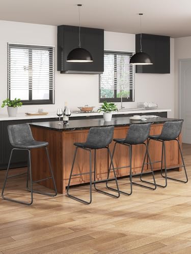 Image of 26in Bar Stools Counter Height Chairs Set of 3 Metal Legs (Gray)