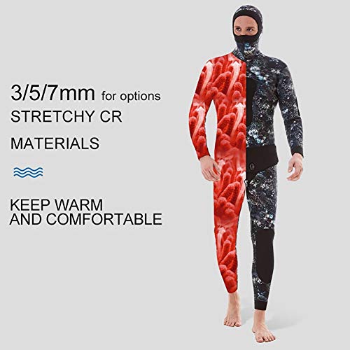 WYYHAA 3Mm Open Cell Neoprene Spearfishing Wetsuits for Men, Camouflage Diving Suit Split with Hooded, Loading Chest Pad for Freediving Snorkeling Scuba,5XL