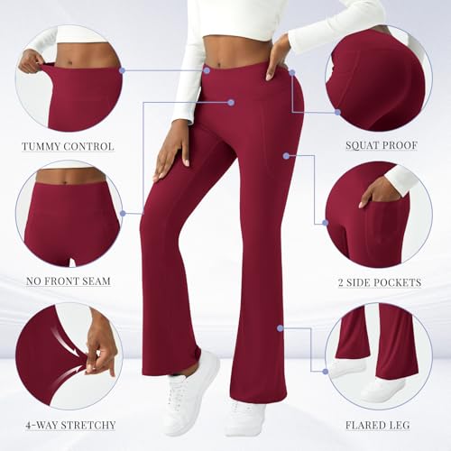 Image of COPYLEAF Womens Yoga Pants with Pockets High Waisted Flare Leggings Bell Bottom Yoga Dress Pants Seamless Bootcut Pants