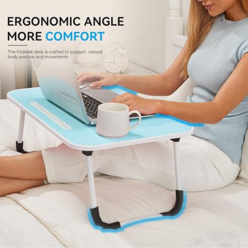 Image of BUYIFY 23 inch Foldable Lap Desk for Laptop Writing w /Cup Holder Blue
